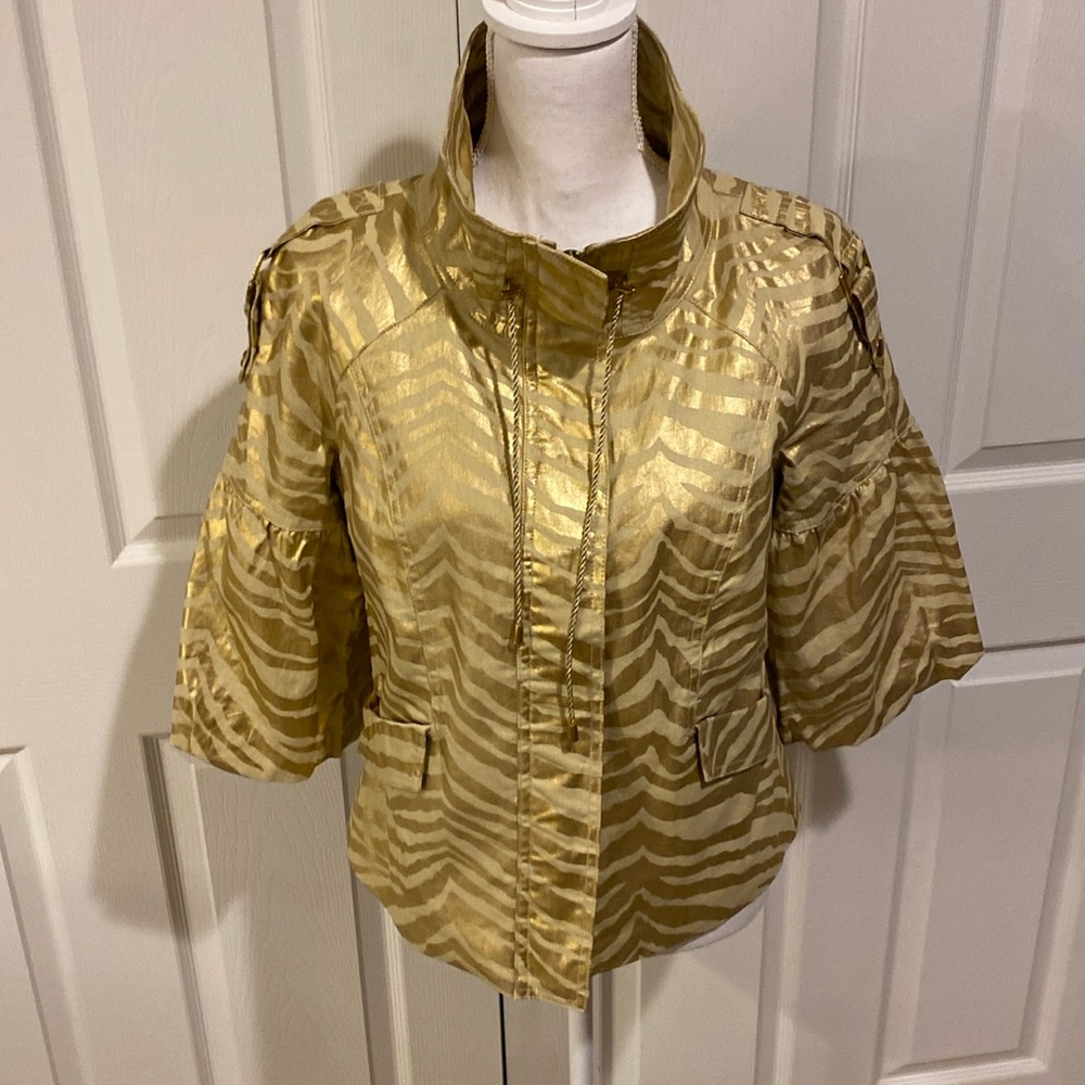 Gold zebra print jacket with great sleeve details!